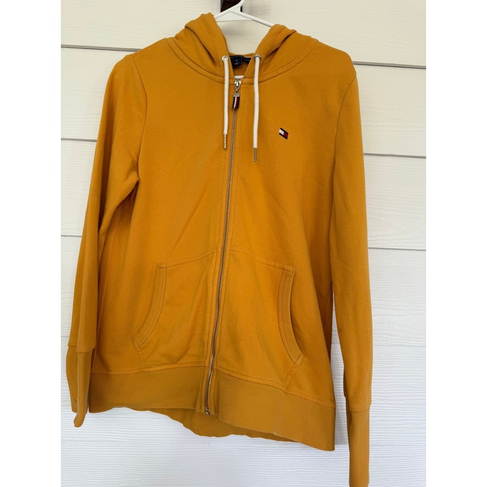 Tommy Hilfiger Mens Mustard Yellow Full Zip Hoodie Sweatshirt Size M Flag Logo